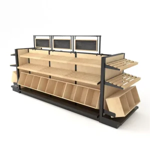 Metallic Wooden Gondola Shelving for Grocery Convenience Store Display Gondola Display