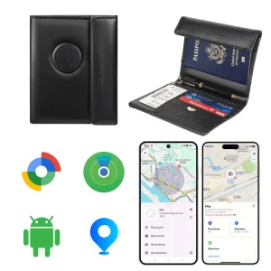 MiTag Duo Travel Passport Wallet Black Smart GPS Tracker Anti Theft Locator Google Find Hub for Find My GPS Navigation