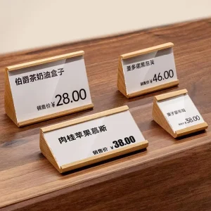 Mini Price Tag Stand Wood Base Data Card Holder Restaurants Dessert Store Label Ads Table Tents Display