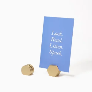 Minimalist Brass Hexagonal Durable Multipurpose Card Holders Sign Holder Base for Price Tags Cards Table Numbers Place