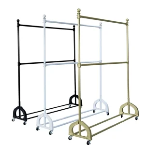 Mobile Double Rail Clothing Rack with Wheels for Kids’ and Women’s Outfits in Boutiques