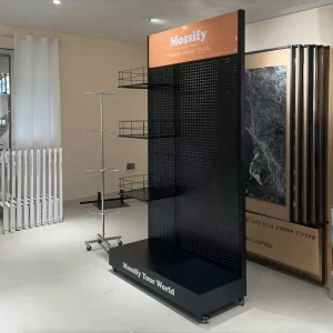 Mobile Single-Sided Pegboard Display Rack with Perforated Metal Pegboard Compact Freestanding Shelves
