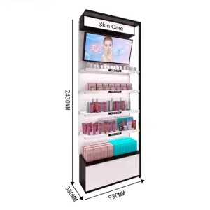Modern Commercial LED Light Box Display Racks China Factory’s Boutique Metal Glass Gondola for Beauty Cosmetics Store