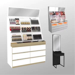 Modern Cosmetic Store Display Fixtures with LED Lighting Customizable Eco Friendly Furniture for Cosmetic Shops (Galaxy Series)