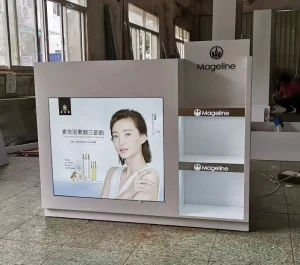 Modern Cosmetic Store White Checkout Counter Luxury Makeup Shop Front Desk Beauty Salon Reception Counter