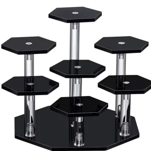 Modern Decorative Acrylic Hexagonal Ladder Blind Box Figure and Jewelry Display Stand & Retail Store Storage Rack