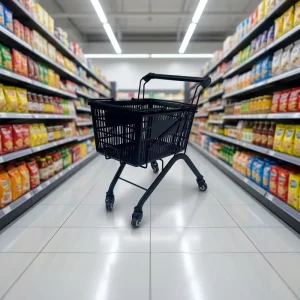 Modern Design Black Shopping Cart Small Supermarket Hand Trolley with 4 Swivel Wheels for Retail Store