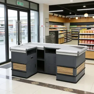 Modern Design Checkout Counter for Supermarkets Heavy Duty Cashier Counter for Supermarket with Warranty