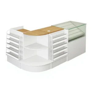 Modern Design Convenience Store L Shaped Cashier Table Wooden Grocery Store Cash Counter