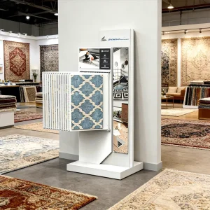 Modern Detachable Custom Carpet Display Stand Rotatable Pages Anti Rust Finish Metal Sample Rack