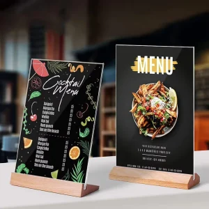 Modern Double Sided L Shape Acrylic Sign Holder Bottom Load Table Top Display Stand UV Printing Eco Friendly