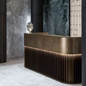 Modern Eco-Friendly Durable Heavy Duty Stainless Steel Reception Counter LED Lighting Customizable Dimensions