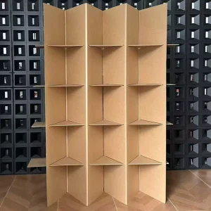 Modern Eco Friendly Recyclable 1 Shelf Kraft Corrugated Cardboard 2.1 Meter High Foldable Display Rack with Easy Assembly