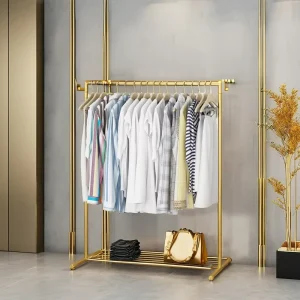 Modern Gold Metal Clothing Store Shelf Standing Rack 120*130cm for Display Stand