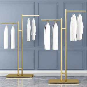 Modern Golden Clothing Store Display Stand with Metal Shelves for Shops