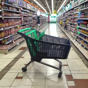 Modern Half Plastic Basket Wheeled Shopping Trolley Cart