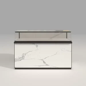 Modern Jewelry Display Showcase Counter with Marble Plywood Tempered Glass LED Lighting Lockable Storage Cabinet Factory OEM ODM