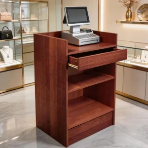 Modern Laminated Board Durable Eco Friendly Cash Counter with Drawer Retail Store Checkout Cabinet