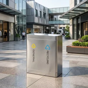 Modern Luxury Rectangular Dual Recycling Storage Bucket Outdoor Waste Bin with Hinge Chain Custom Logo Public Garbage Container