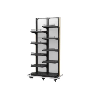 Modern Multi Layer Metal and Wooden Shelves Units Supplier Factory Price Gondola Racks Supermarket Wooden Shelving