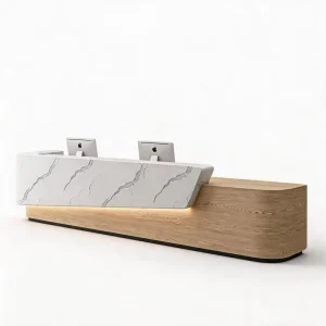 Modern Painted Plywood Checkout Counter with Marble Surface Durable Checkout Counter for Company