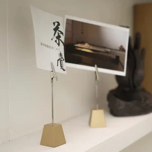 Modern Polished Brass Hotel Buffet Label Rack Price Tag Display Stand Food Sign Label Holder Tabletop
