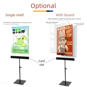 Modern Portable Sidewalk Sign Stainless Steel T shaped Desktop Display Board with Metal Shelf for Menu and Price Display