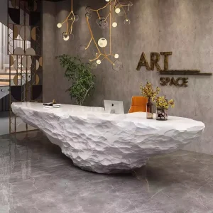 Modern QT 011 Beauty Salon Reception Counter Special Shaped Fiberglass Glossy Painted Finish Durable Easy Clean
