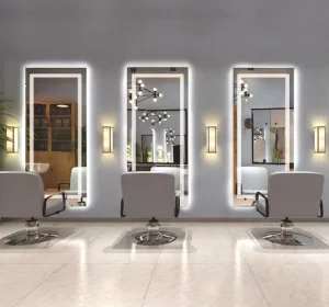 Modern Rectangle Wall Full Length Illuminated IP44 Defogger Touch Screen Full Body Dressing Mirror Aluminum Alloy Frame Salon