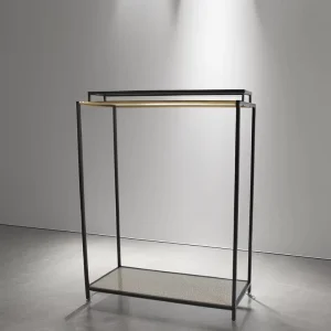 Modern Retail Boutique Hanging Clothes Display Rack Steel Shelf Titanium Gold Black Lightweight for Portable Eco Friendly