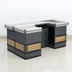 Modern Retail Checkout Counter with Glass Display Eco Friendly Cashier Counter Table for Supermarket