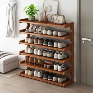 Modern Simple Floor Standing Chinese Style Home Storage Wooden Multi Tier Shoe Rack Organizer