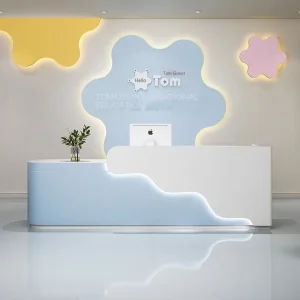 Modern Simple Supermarket Cashier Table Checkout Counter 3 Compartments Model 06 Bar Curved Design 100x100cm 60cm