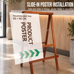 Modern Solid Pine Wood Frame Poster Stand Double Slide in Sign Holder Retail Advertising Display Stand Side Slot Foldable