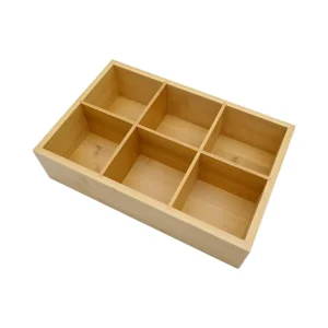 Modern Square Bamboo Tea Bag Organizer with 6 Compartments Food Storage Drawer