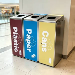 Modern Stainless Steel Indoor Trash Can with Triple Removable Inner Buckets 3 Compartment Waste Bin for Easy Cleaning