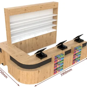 Modern Style Steel & MDF Checkout Table Wooden Cashier Counters Display Shelves for Supermarket Use