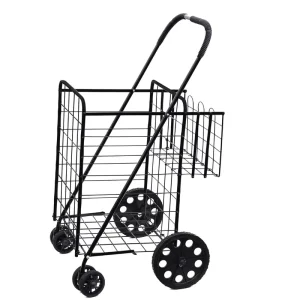 Modern Style Supermarket Shopping Trolley Double Basket Shopping Cart Foldable Trolley Portable