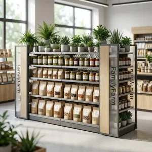Modern Stylish Metal Grey Adjustable Perforated Gondola Rack Supermarket Shelf for Specialty Boutique Shop