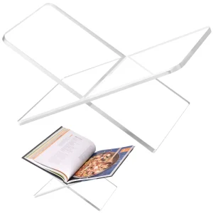 Modern Transparent Acrylic X Shaped Reading Rack for Book Display on Indoor Desks