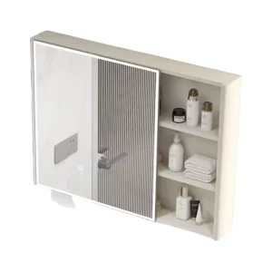 Modern Wall Mounted Bathroom Mirror with Silver Mirror Lenses Stainless Steel Smart Storage Mirror Cabinet