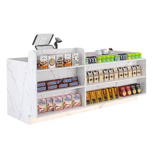 Modern White Wooden Retail Counter Supermarket Cashier Desk with Register Store Boutique Checkout Reception Desks