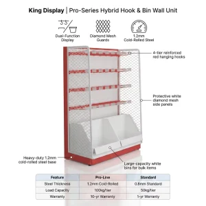 Modular Hybrid Hook Bin Supermarket Shelves 4 Tier Diamond Mesh Retail Display Rack Space saving Factory Direct