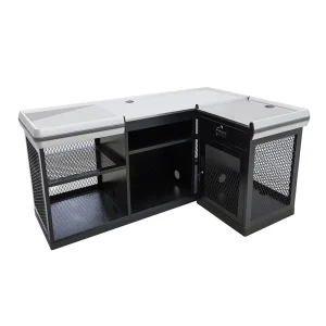 Modular L Shape Retail Checkout Counter Customizable Cash Register Station With Cabinet and Keyboard Tray for Mall Shop