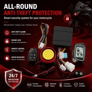 Motorcycle Anti theft Device with Bidirectional LCD Display Remote One Key Start Remote Control Alarm 12V Vibration Anti theft