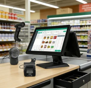 Multi One POS System Dual Touch Screen Cash Register Terminal Software Printer Scanner Cash Drawer Compatible