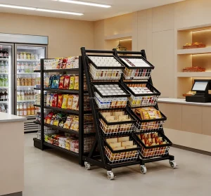 Multi-layer Iron Material Supermarket Rack Fruit Vegetable Grocery Display Rack With Wheels