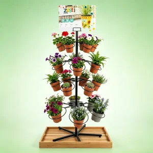 Multi-ring Black Metal Potted Plant Display Rack for Florist Supermarket