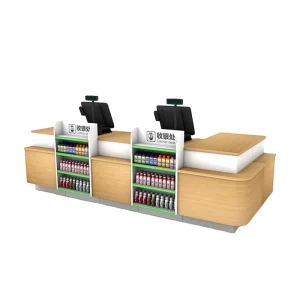 Multifunctional Design Checkout Counter Display Wooden Metal Shelf for Retail Store