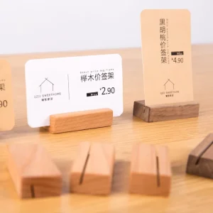 Multiple Size Wooden Price Tag Paper Holder Display Stand Wood Base Card Display Stand for Shop Store